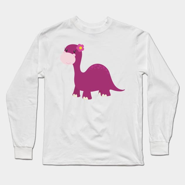 Cute Dinosaur, Girl Dinosaur, Pink Dinosaur, Dino Long Sleeve T-Shirt by Jelena Dunčević